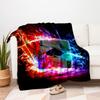 "Flaming Ace of Spades Playing Cards - Neon Poker Deck"Blanket Flannel Throw Blanket for Sofa, Bed, Travel, Camping, Office