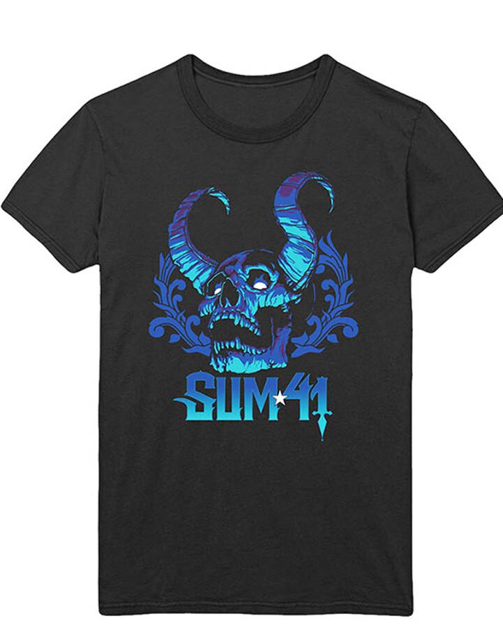 Sum 41 - Синий Демон с принтом на спине - Черная футболка Унисекс Футболка XL