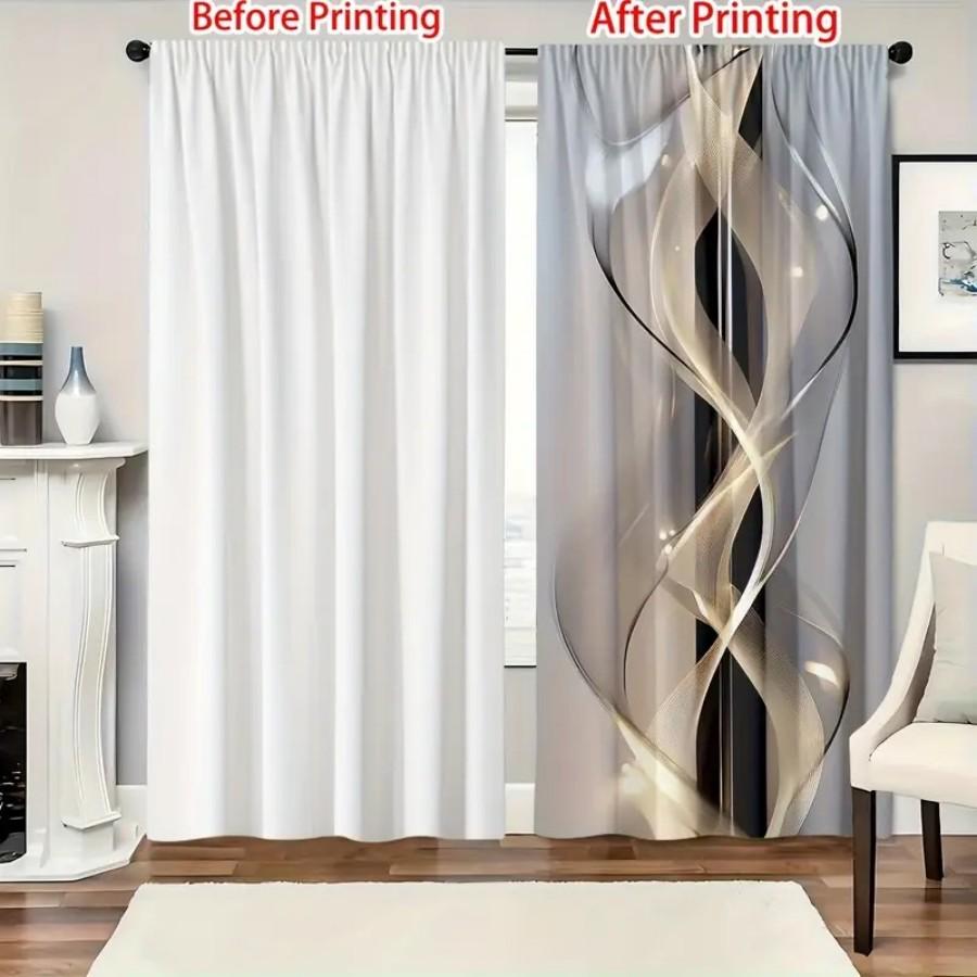 2PCS 2D Flat Layered-free  Rod Curtains   Polyester Material    High-definition Digital Printing Art Design    Bedroom  Home Decor