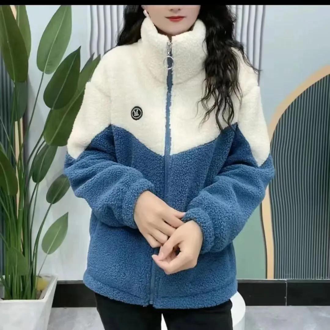 

WTEMPO Женские толстые теплые осенне-зимние куртки большого размера, непромокаемые, плюшевые, однотонные, на молнии, с воротником-стойкой, флисовые пальто XL синий