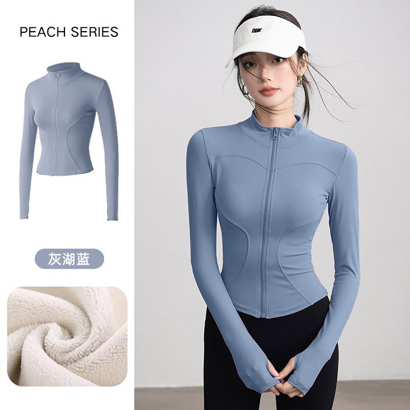 Spring Velvet Sports Jacket Women's Slim and Thin Versatile Yoga Clothes, High-end Running Fitness Warm Top
