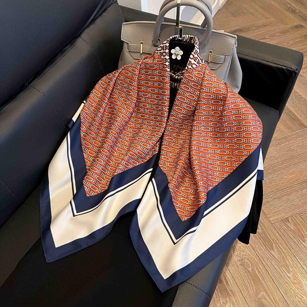 New 91 square scarf silk scarf female alphabet printing four seasons fashion landscape painting retro printing square scarf versatile