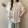 Women Casual V Neck Short Sleeve Loose Fit Solid Color Blouse