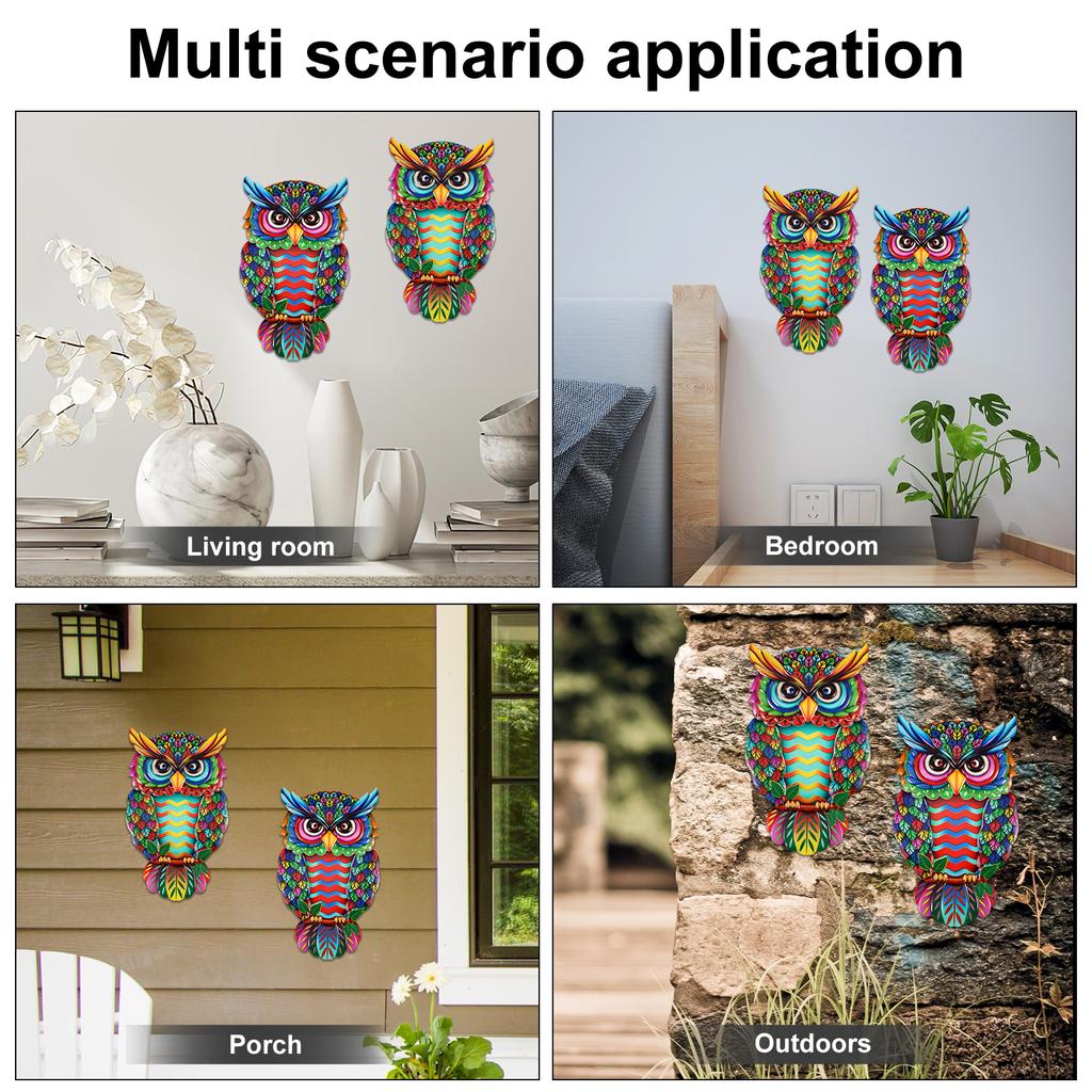 Metal Owl Wall Decor Outdoor Colorful Wall Sculpture Owl Ornament Exquisite Garden Decoration Fence Ornament For Garden Patio