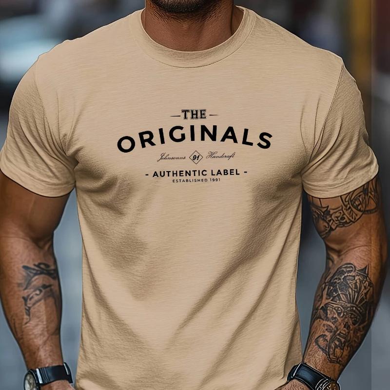 Pure Cotton Men's Loose T-shirt Breathable Casual Fashion Letter Pattern Printed Short Sleeved Round Neck Top