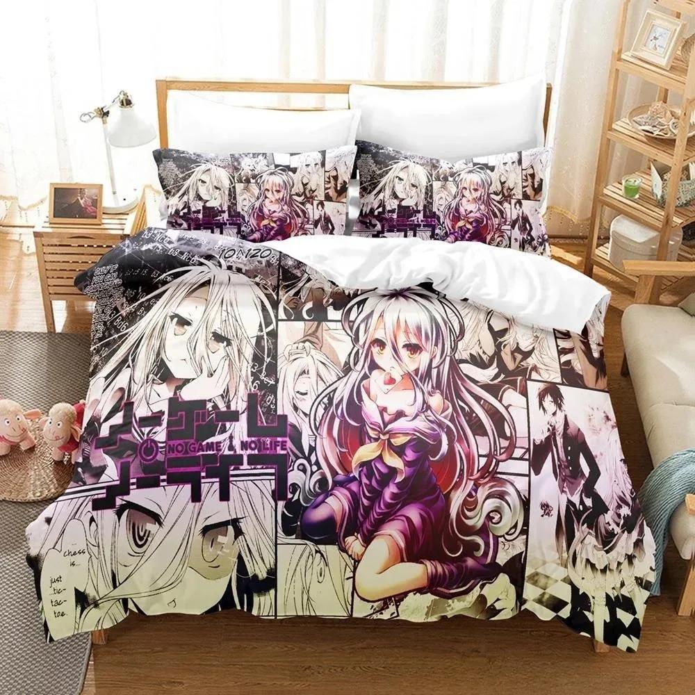 New 3D Printing Kawaii Girls Bedding No Game No Life Bedding Set Cartoon Anime Three-piece Set Adult Kid Bedroom Duvetcover Set
