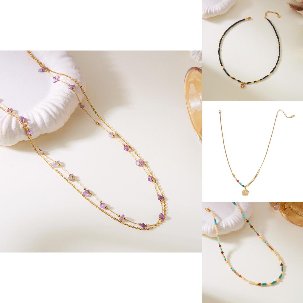 Edelstahl Sonnenblumenkette mit natürlichen Türkisperlen für Frauen