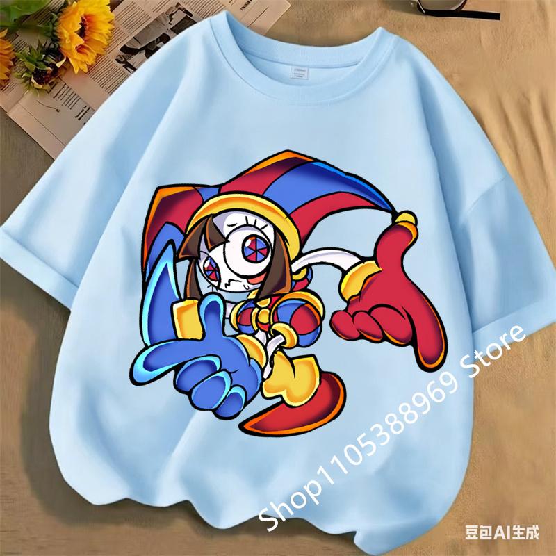 Children Short Sleeve T Shirts The Amazing Digital Circus Anime Cartoon Print Cotton Top Boys Girls Summer Casual Crew Neck Tees