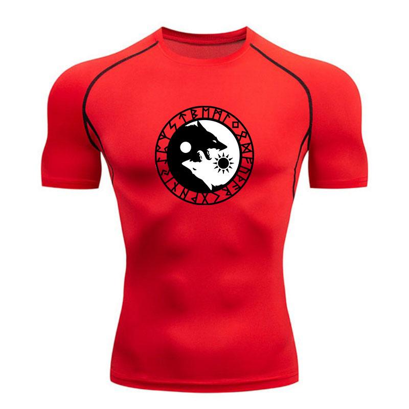 Men's Compression Workout T-Shirt, Viking Wolf Yin Yang Rune