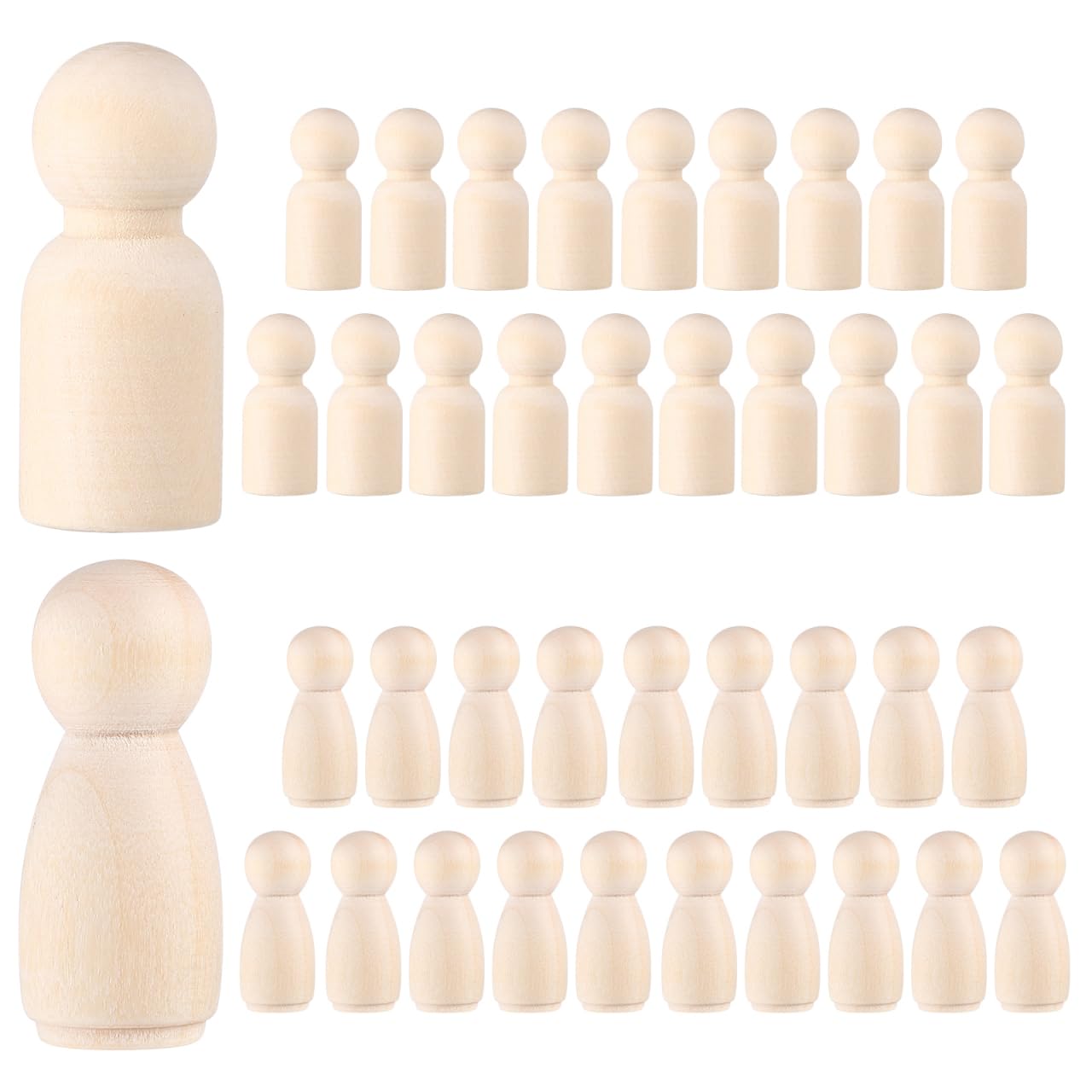 EXCEART 40-Piece Set of Natural Wood Peg Dolls, Paintable, Handmade Dolls, Unpainted Wooden Dolls, DIY Crafts, Decoration, Home, Craft Classes, Craft