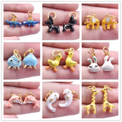 5pcs Kawaii Animal Pendant Enamel Charms For Jewelry Making Duck Bunny Elephant Lucky Fish Charm Handmade Materials Accessories