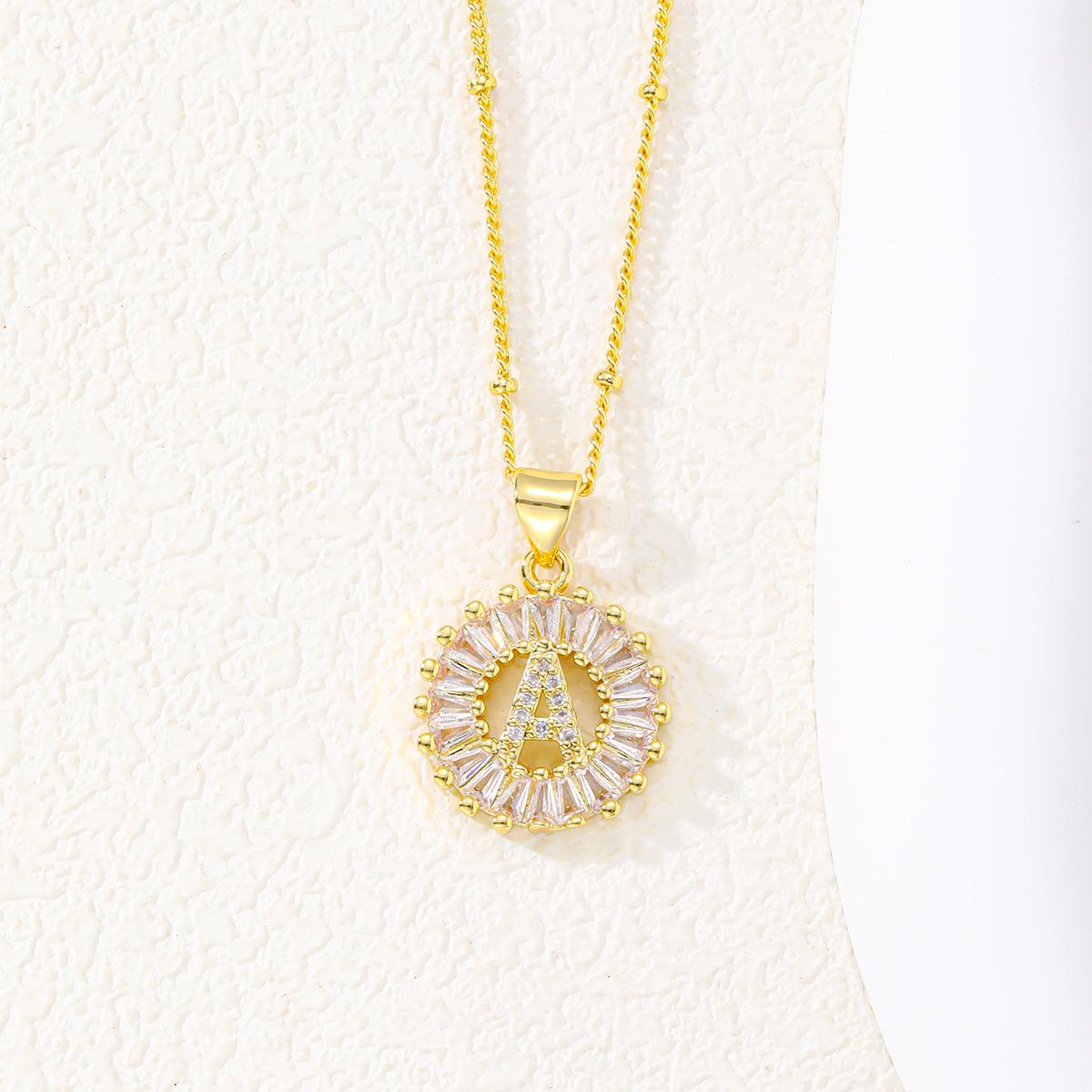 Hot Style Diamond Rock Candy 26-Letter Pendant Necklace: Copper, Zircon, and Real Gold Plated Jewelry Set T