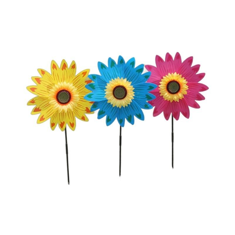 Outdoor Wind Spinner Plastic Sunflower Wind Spinner with Stake 360 Degree Rotating Windmill Yard Wind Sculpture for Home