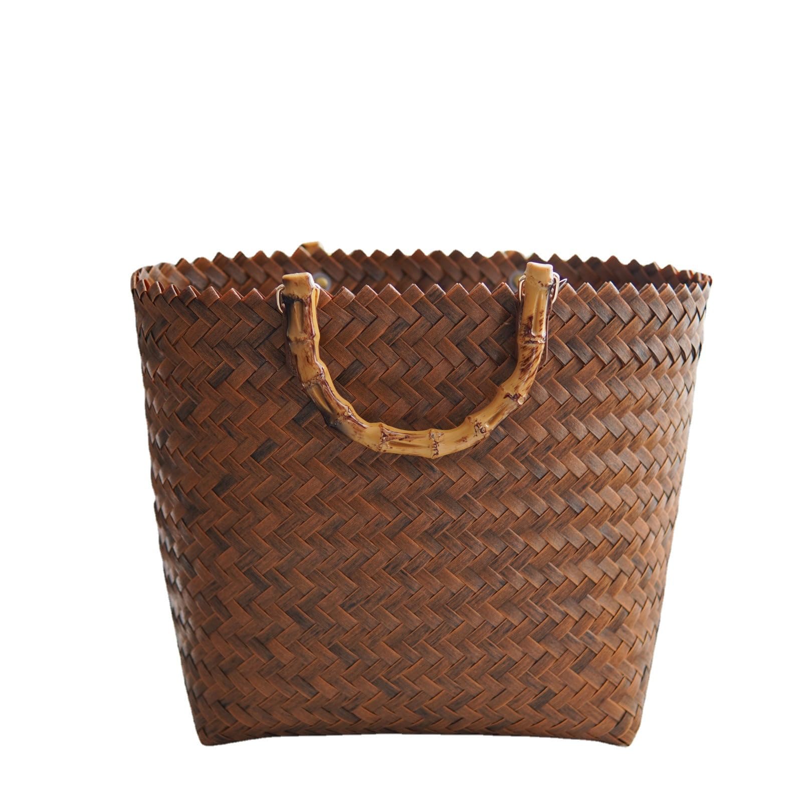 

Muzhilun Ручная работа ПП Плетеный с бамбуком Идеально подходит для летнего фейерверка и многого другого Женская экологичная сумка из плетеной травы, Коричневый, Ручки, Юката,