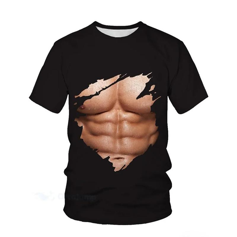 Sexy Body Print T-shirt Funny Street Women Men Funny Pattern T Shirts Fake Muscle Harajuku Fashion Trend Personality Tee Top New