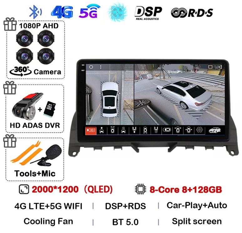 Android 14 Carplay Auto Pentru Mercedes Benz C Class 3 W204 S204 2006-2011 Radio Auto Autoradio Stereo Player Multimedia WIFI+4G DSP