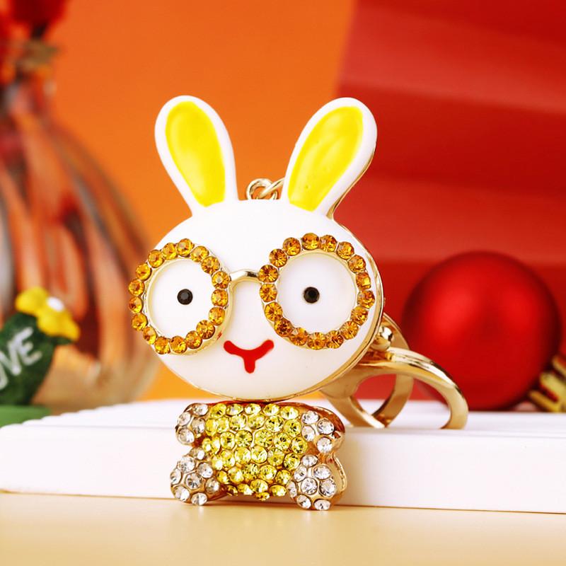 Creative Colorful Rabbit Keychain With Dazzling Rhinestones Stylish Keyring For Women