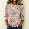 Camiseta Informal para Mujer con Cuello Redondo, Manga Tres Cuartos, Estampado Floral, para Uso Diario, Tejido Ligero y Suave, Diseño de Corte Holgado