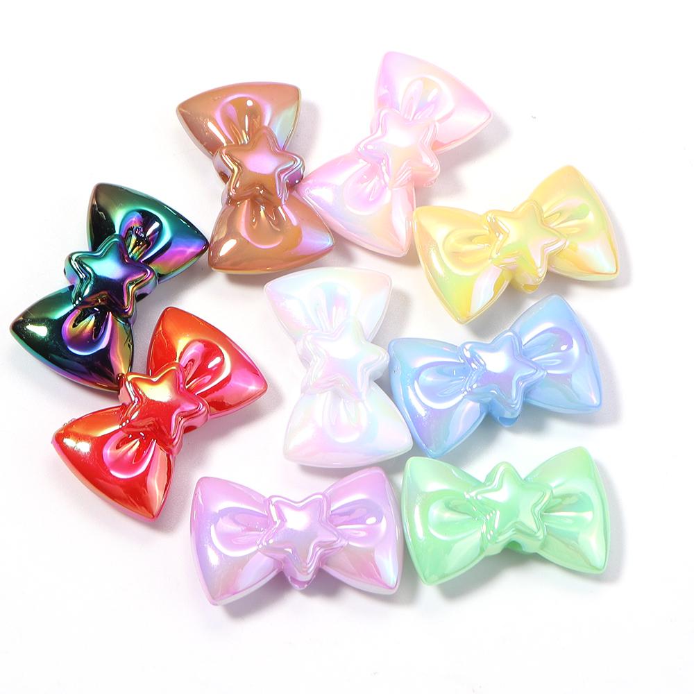 10pcs 17x28mm Bow Acrylic Beads Colorful Sweet Bowkot Loose Beads For Jewelry Making DIY Necklace Phone Chain Keychain Decor