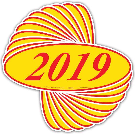 EZ-Line Oval Model Windshield Year Stickers for Car Windows Red and Yellow Large Vinyl Dealership Supplies 1 Dozen Pro Pack (2018)