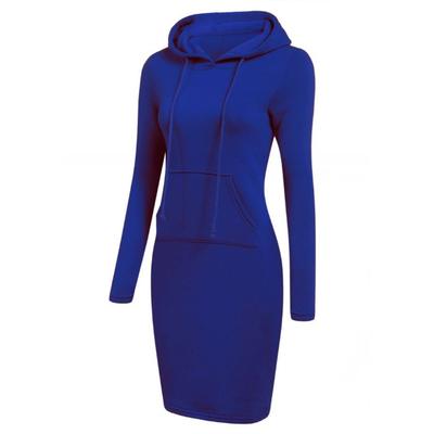 Women's Fashion Autumn Winter Solid Color Print Long Sleeve Hooded High Waist Casual Dresses