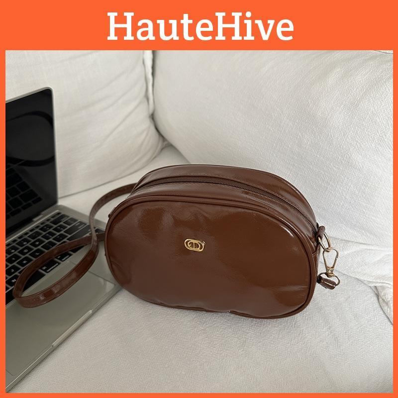 Lightweight Pu Oval Crossbody Bag With Solid Color Design For Wear Everyday