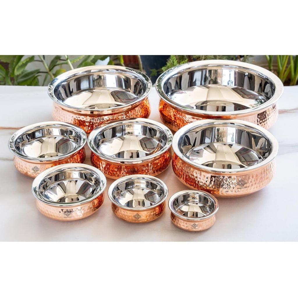 Steel Copper Serving Handi Bowl, Serveware & Tableware, Home Restaurant, Volume-300 ML, Pack of 2