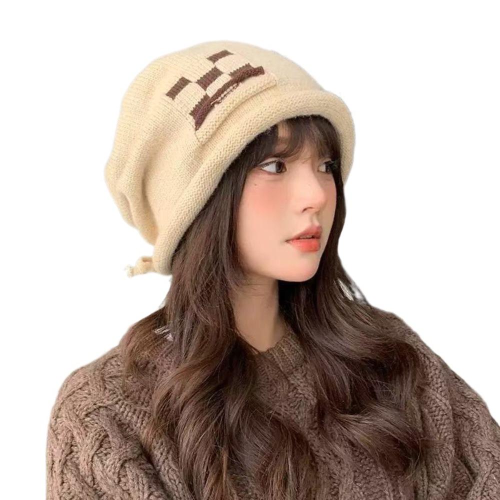 Keep Warm Drawstring Knitted Hat Warm Cold Proof Pullover Cap Plush Ear Protection Hat Cold Weather