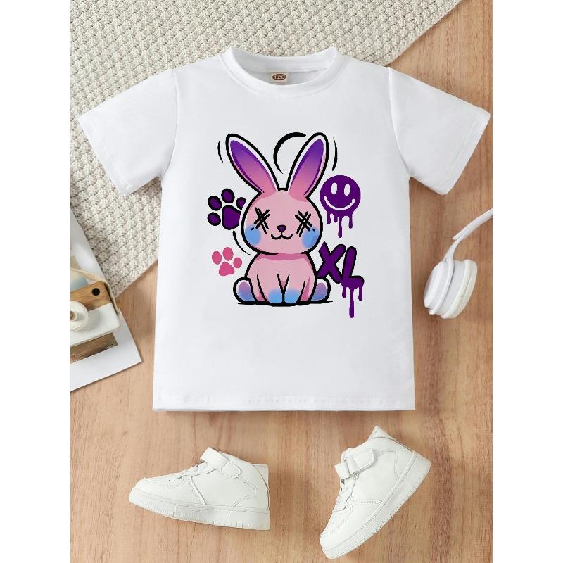Европейские размеры A Свободная, Нежная, Модная И Очаровательная Футболка с Коротким Рукавом С Изображением Кролика для Девочек 98cm