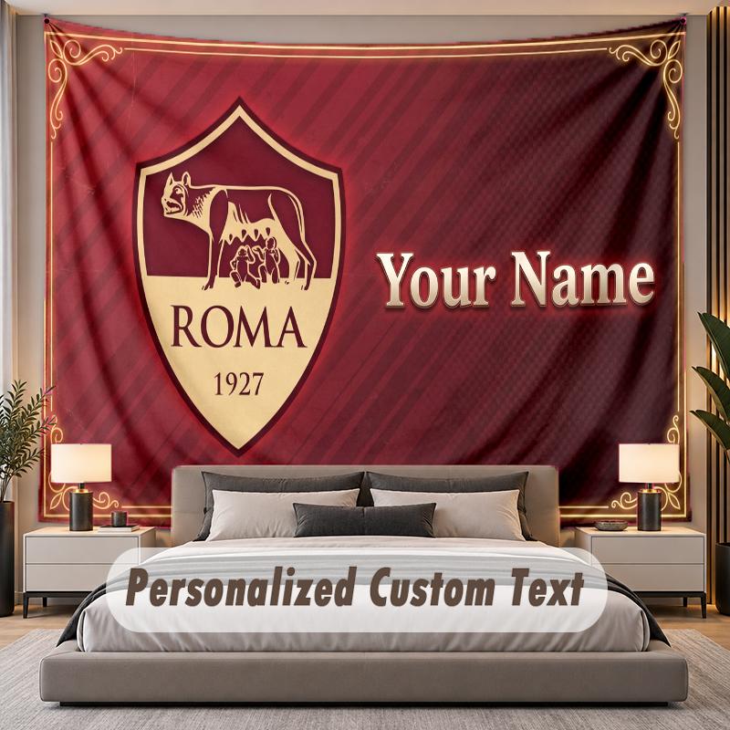 Custom Name Text Tapestry AS Roma FC Personalized Polyester Wall Tapestry For Bedroom And Room