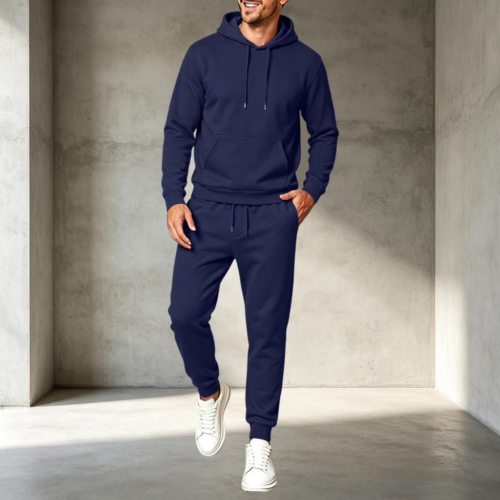 Men's Pullover Hoodie Sweatshirt Athletic Set Casual Training Workout Sweatsuit