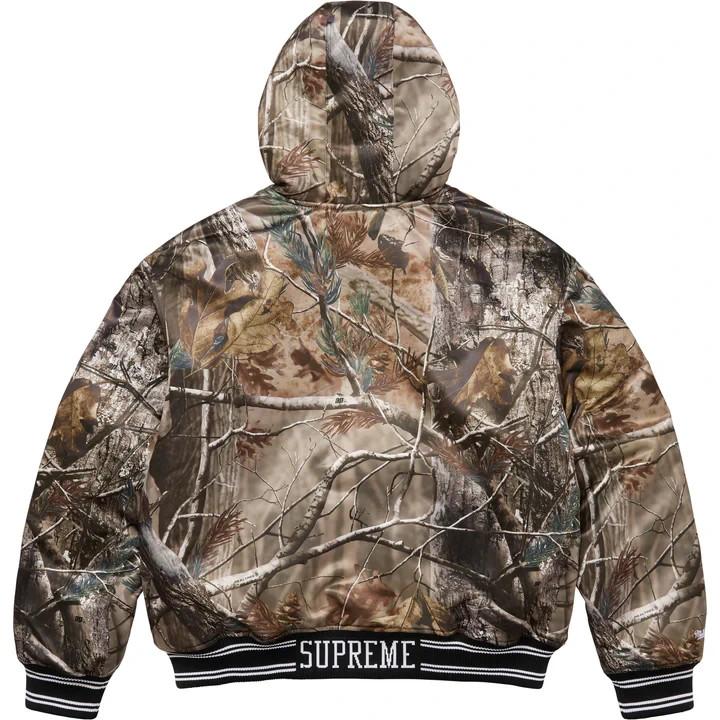 Supreme Mitchell Ness Lined Hooded Satin Varsity Jacket Realtree AP Camo