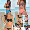 Set Bikini Women Contrast Block Halter Top High Waist Bottom Swimwear Beach