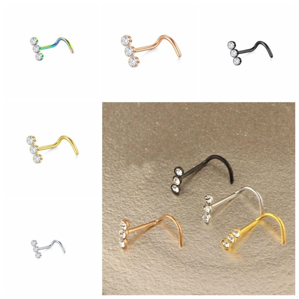 Nerezové zirkonové šroubovací čepy do nosu Opal Nostril Punk Daily