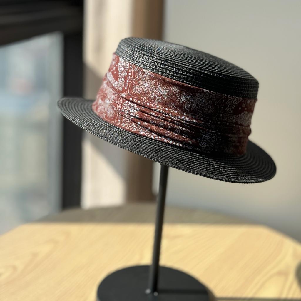 Elegant Retro Straw Hat Women's Summer Sun Protection Hat Printed Sun Hat Vacation Straw Top Hat