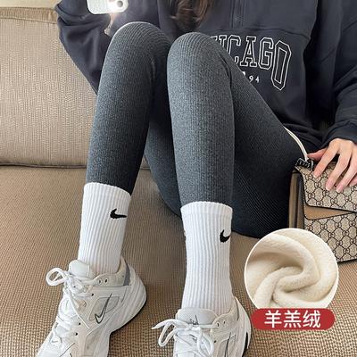 Leggings à fils, nouveauté automne-hiver, vêtements d'extérieur, velours épais à rayures verticales, caleçon long en laine d'agneau, taille haute automne-hiver