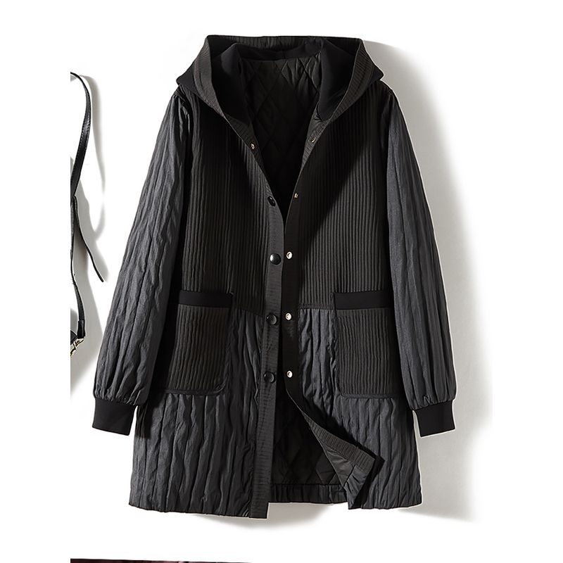 Nordic Fashion Coat! Refreshing Women Fake Two Pieces Patchwork Hood Xinjiang Cotton Coat Cotton-padded Jacket Autumn and Winter Super Slimming