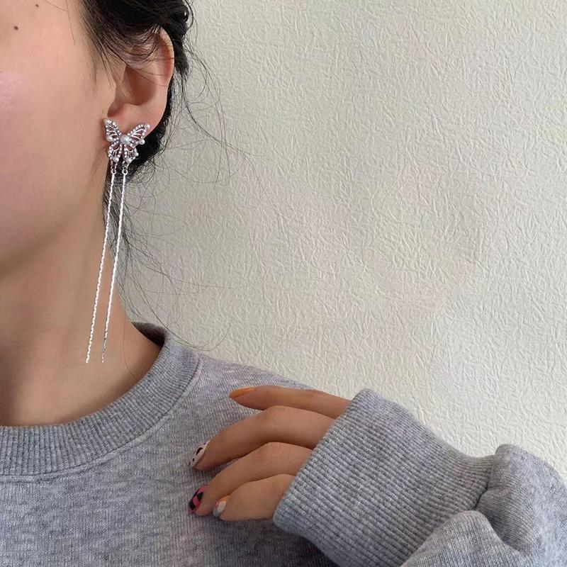 Fashion Butterfly Tassel Long Earrings For Women Girls Elegant Crystal Jewelry Ear Rings Lady Earrings Gift