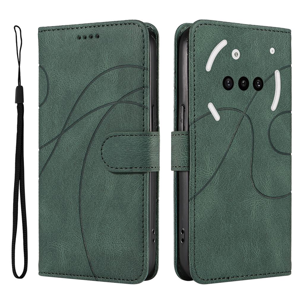 For Nothing Phone (3a) Wallet Case Leather Phone Cover Stand with Curved Line Design