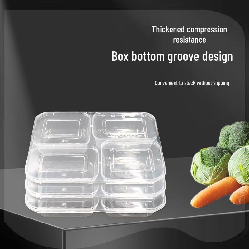 850ml 4-Compartment Disposable Food Containers with Lids