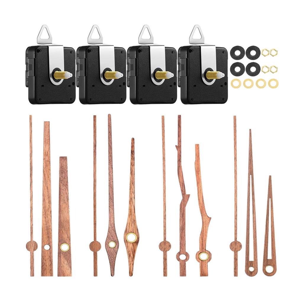 4 Packs Quiet Clock Movement Replacement with 4 Types Wood Long and Short Shaft Wall Clock Motor Mechanism Repair Parts
