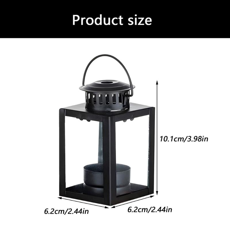 Minimalists Square Metal Candle Holders With Clear Glass Farmhouses Decoration Hanging Lanterns For Tabletop Display