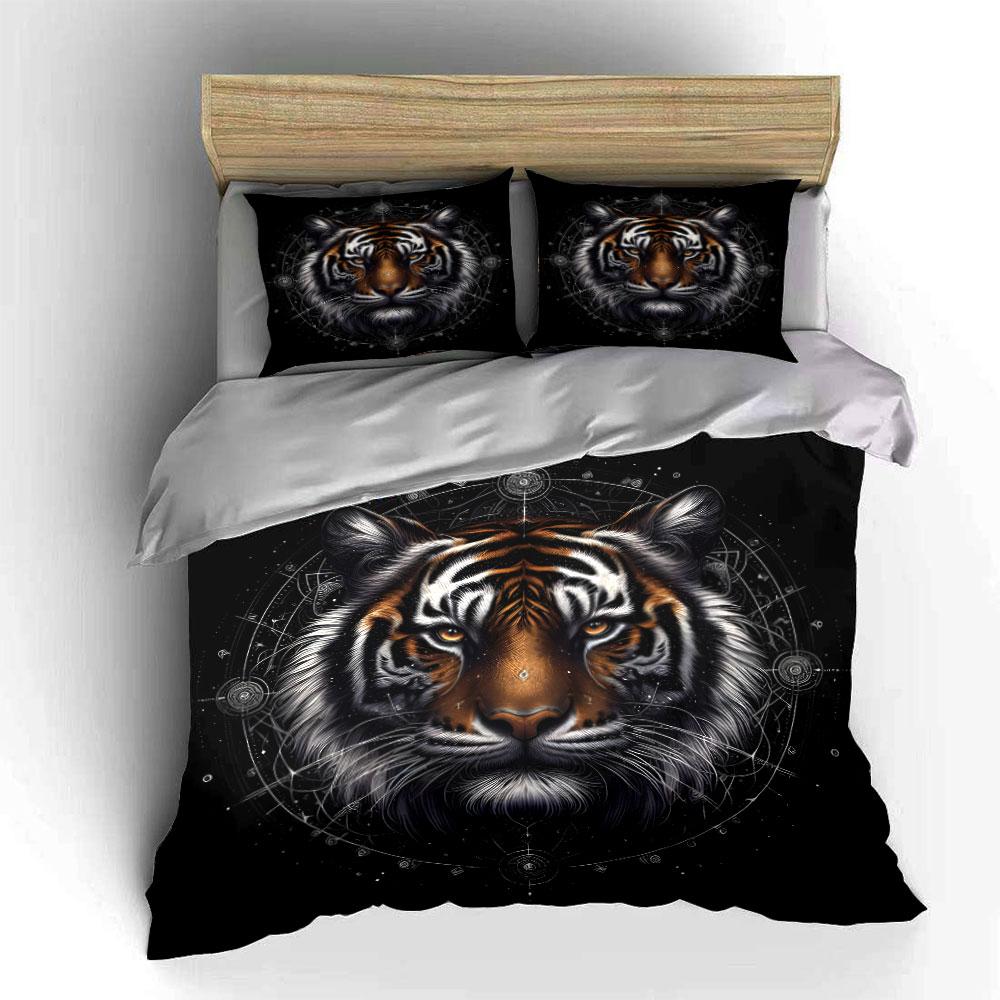 Geometric Tiger Art Three-Piece Decor Exquisite Three-Piece Bedding Set Gift For Kids And Adults