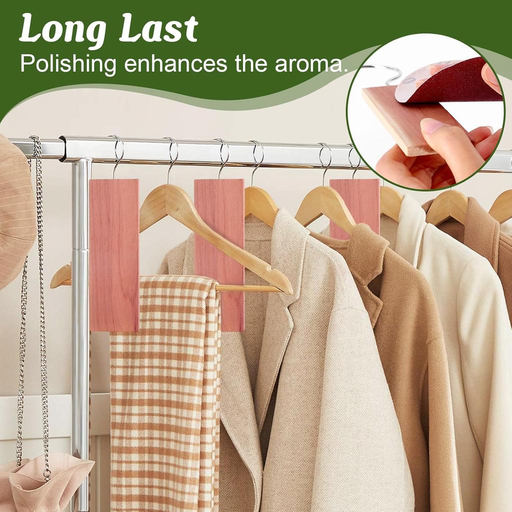 ESRICH Cedar Blocks for Clothes Storage,15 Pack with Metal Hooks,100% Natura Cedars Wood for Closets,Cedars Planks with Sandpaper,Cedar Chips for