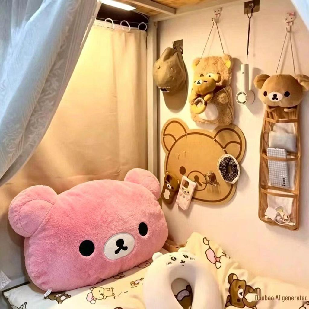 Rilakkuma Bär Rückenlehnenkissen mit Puppe - Perfekt für Studentenwohnheime, Geburtstage und Schlafzimmerdekoration.