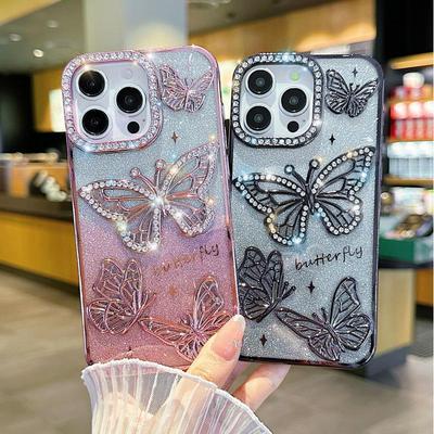 Schmetterling Diamant Weiches Gummi Handyhülle für iPhone 15/16 Pro Max Vollständige Abdeckung
