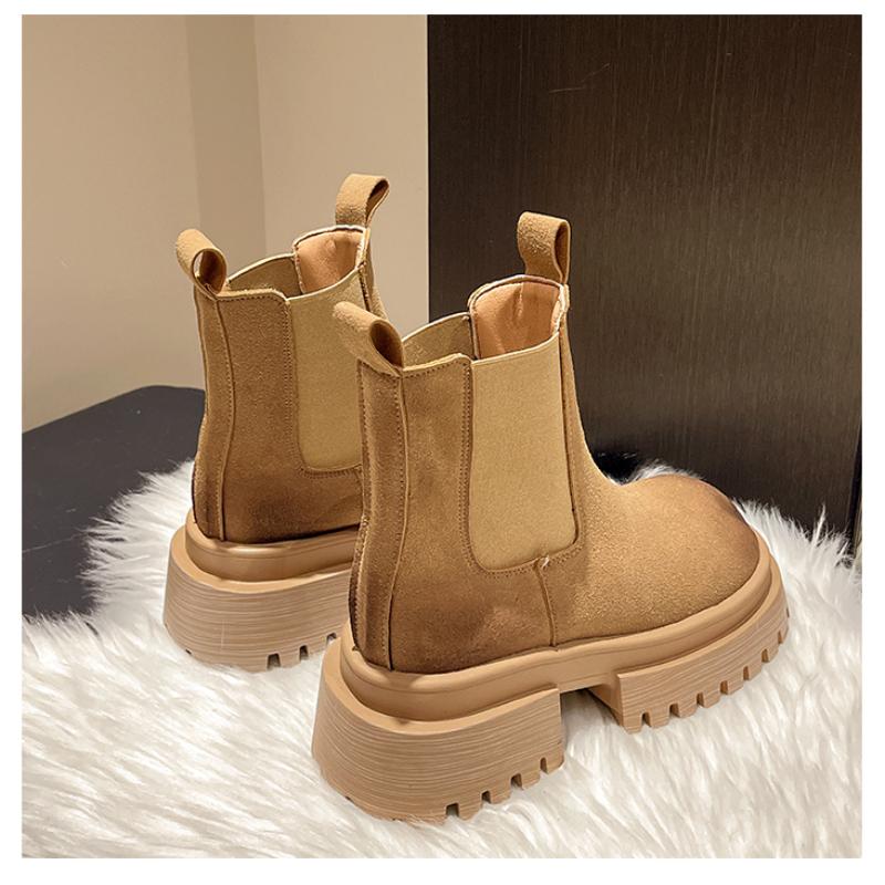 Fashion Women's Shoes Autumn Winter 2024 New Fashion Slip-on Solid Color Outdoors Wear Resistant Female Shoes Round Head Ladies Boots
