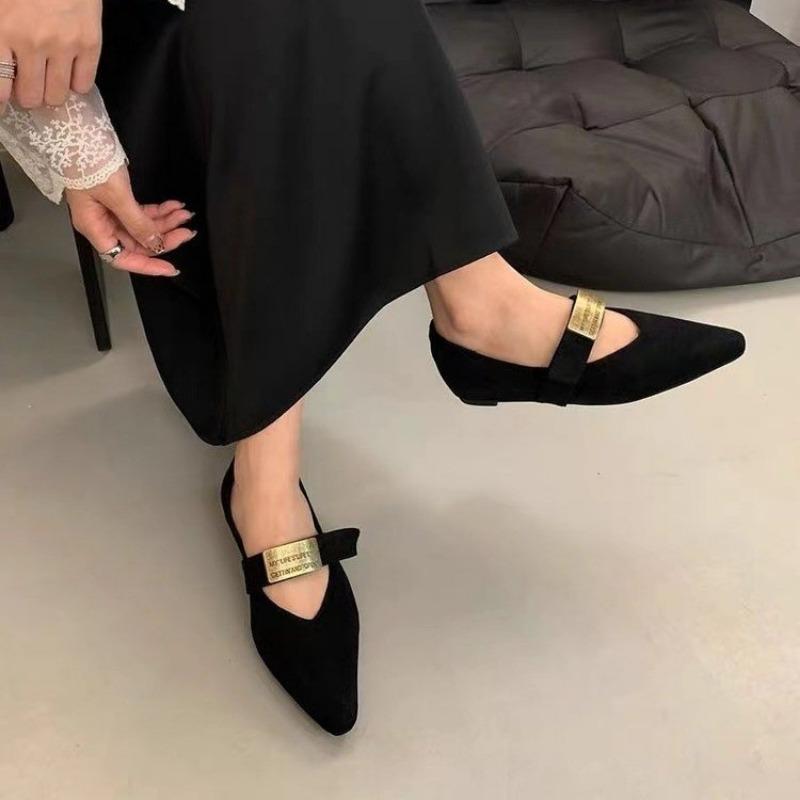 

Selected pointed single shoes women s leopard print flats autumn new metal buckle word strap ma 40 чёрный