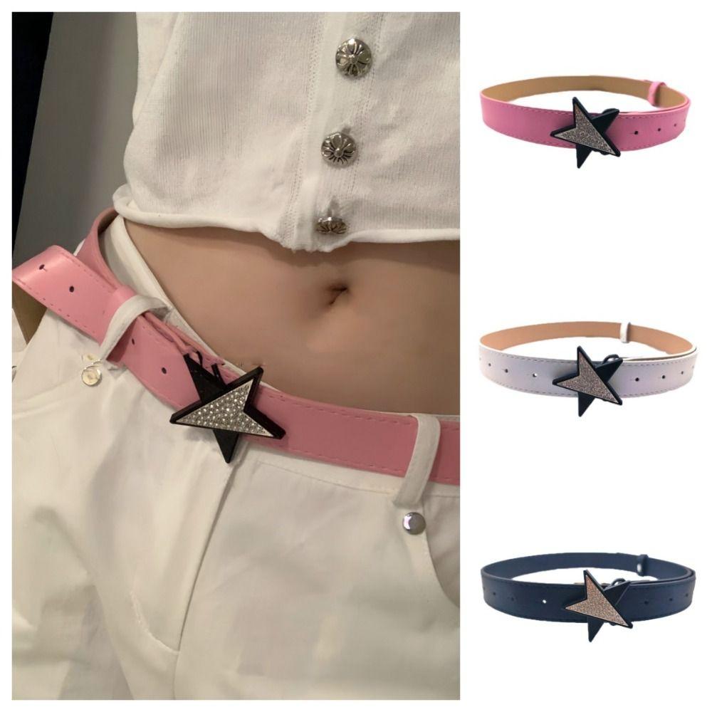 

Y2k Star Waist Strap Dress Belt PU Leather Waistband Casual Star Rhinestone Belt Girl
