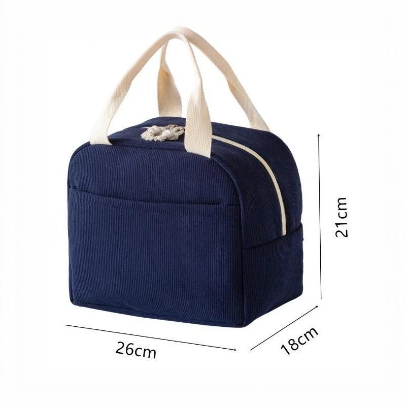 1Pcs Minimalist Portable Handbag Picnic Corduroy Insulated Lunch Bag Hand-Held Large Capacity Lunch Box Storage Bag